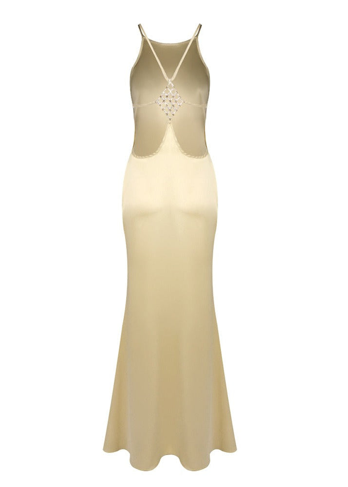 Elvina Halter Backless Maxi Dress In Gold