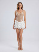 Xelvra Sequin Petal Mini Dress In Gold White