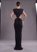 Abrisca Black Ruched Cutout Maxi Dress