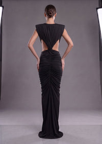 Abrisca Black Ruched Cutout Maxi Dress