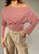 Carvix Off Shoulder Striped Fitted Top With Ruched Waist