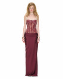 Aroxis Burgundy Sequin Maxi Dress with Lace Panels