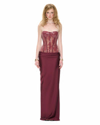 Aroxis Burgundy Sequin Maxi Dress with Lace Panels
