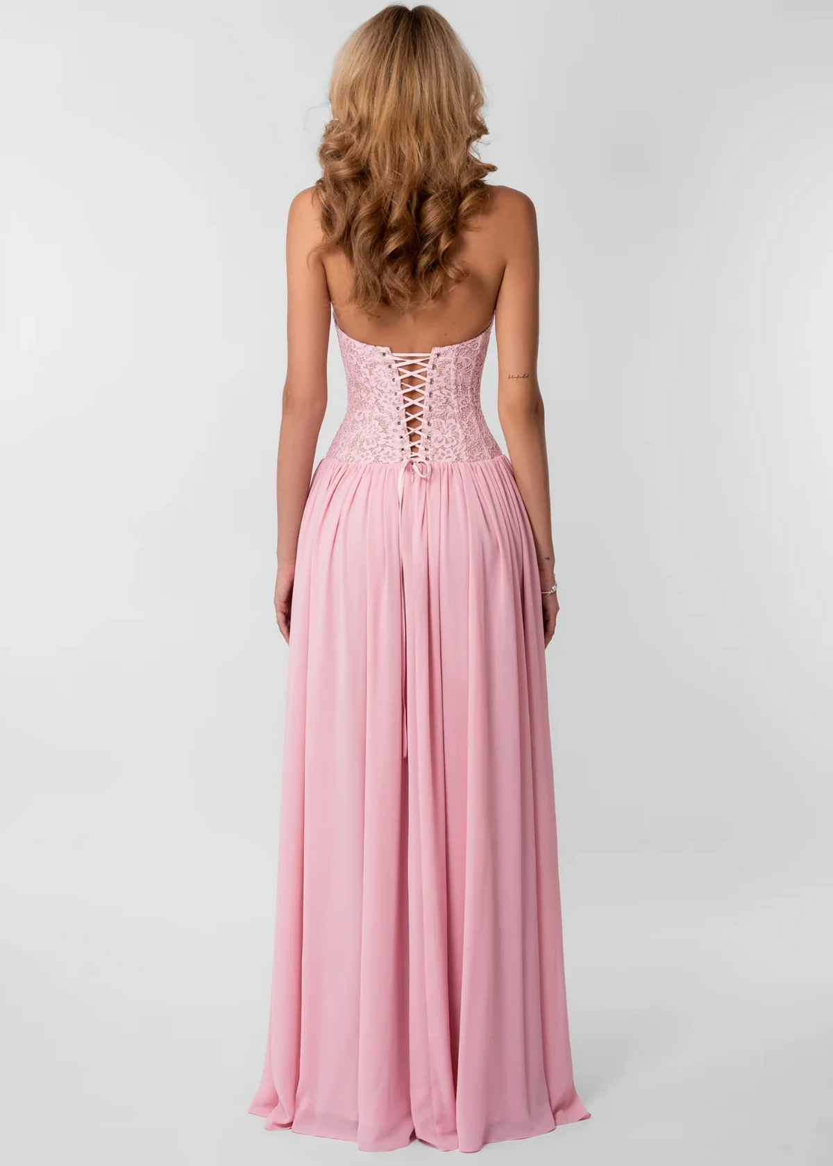 Daxelia Lace-Corset Maxi Dress In Pink