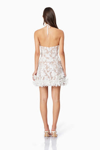 Raziya Halter Floral Embroidered Mini Dress In White
