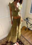 Zyrella Lace Top and Ruffled Skirt Two-Piece Set