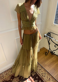 Zyrella Lace Top and Ruffled Skirt Two-Piece Set