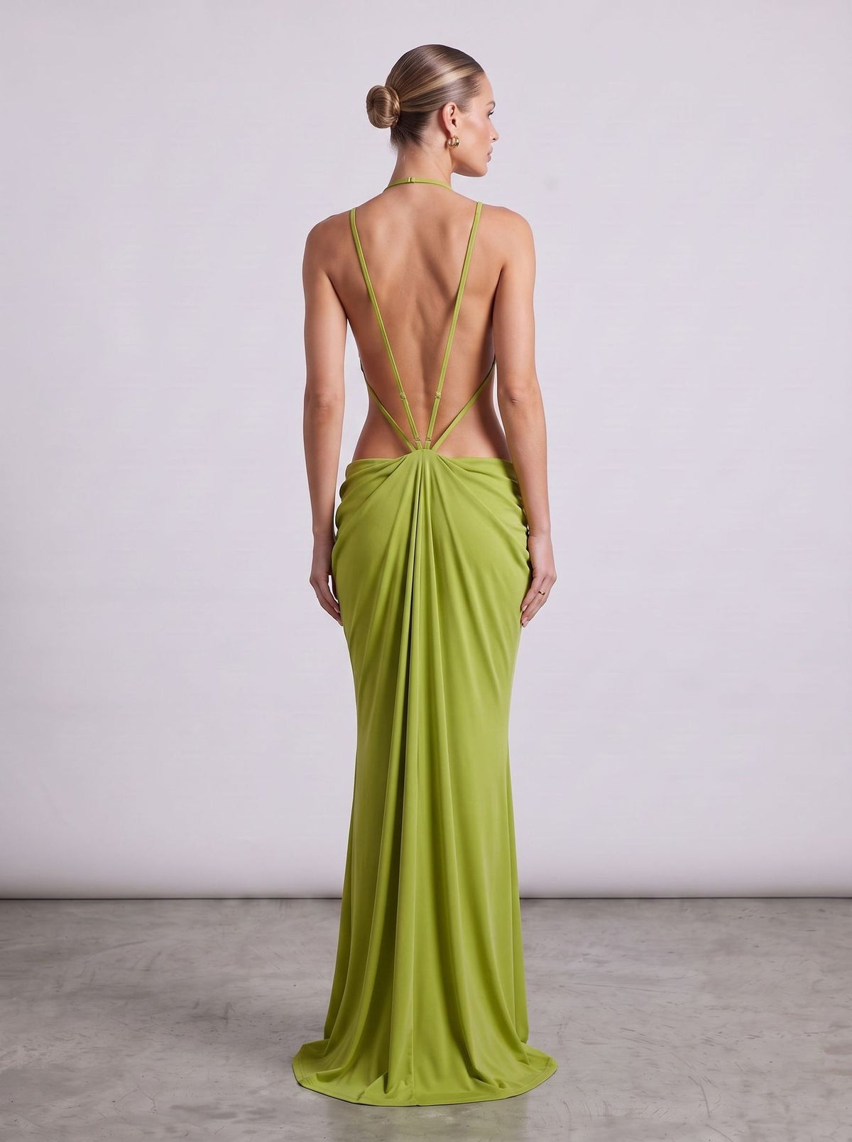 Kalynt Backless Cutout Draped Maxi Dress In Green