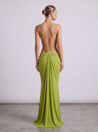 Kalynt Backless Cutout Draped Maxi Dress In Green