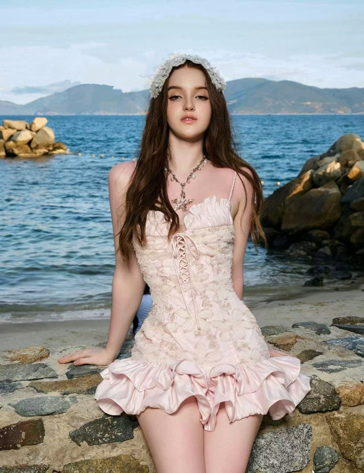 Nexian Embroidered Floral Mini Dress