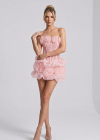 Zirekon Strapless Floral Structured Mini Dress