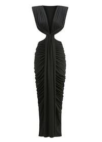 Abrisca Black Ruched Cutout Maxi Dress