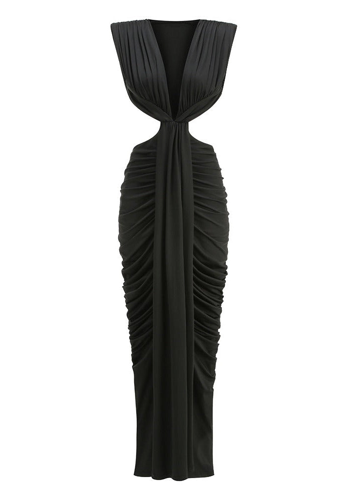 Abrisca Black Ruched Cutout Maxi Dress