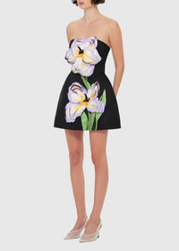 Eloise Black Off-Shoulder Sequin Floral Embroidered Mini Dress