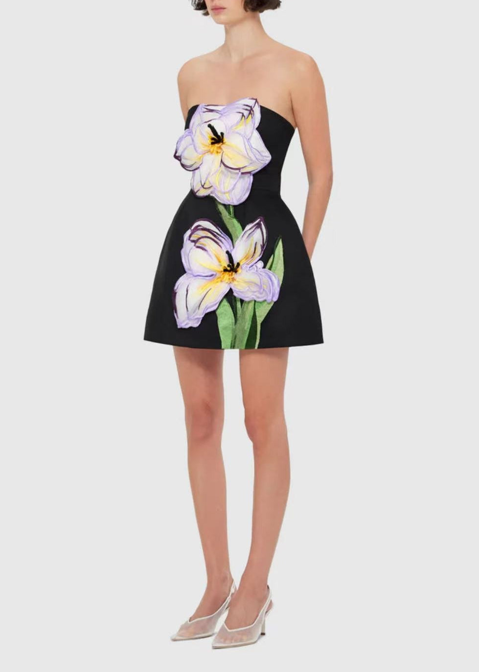 Eloise Black Off-Shoulder Sequin Floral Embroidered Mini Dress