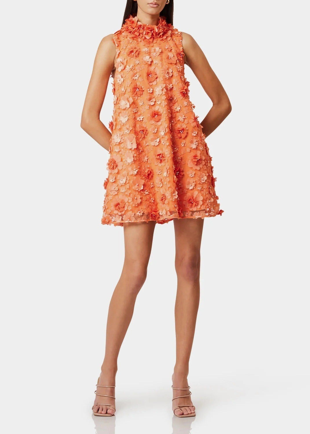 Anais Orange Faux-Flower Mini Dress