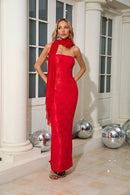 Avalira Strapless Floral Maxi Dress In Red