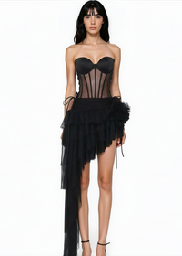 Olthrion Strapless Corset Ruffle Two Piece Dress In Black