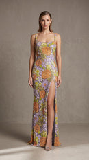Ashhelm Strappy Sequin Floral-Embroidered Maxi Dress