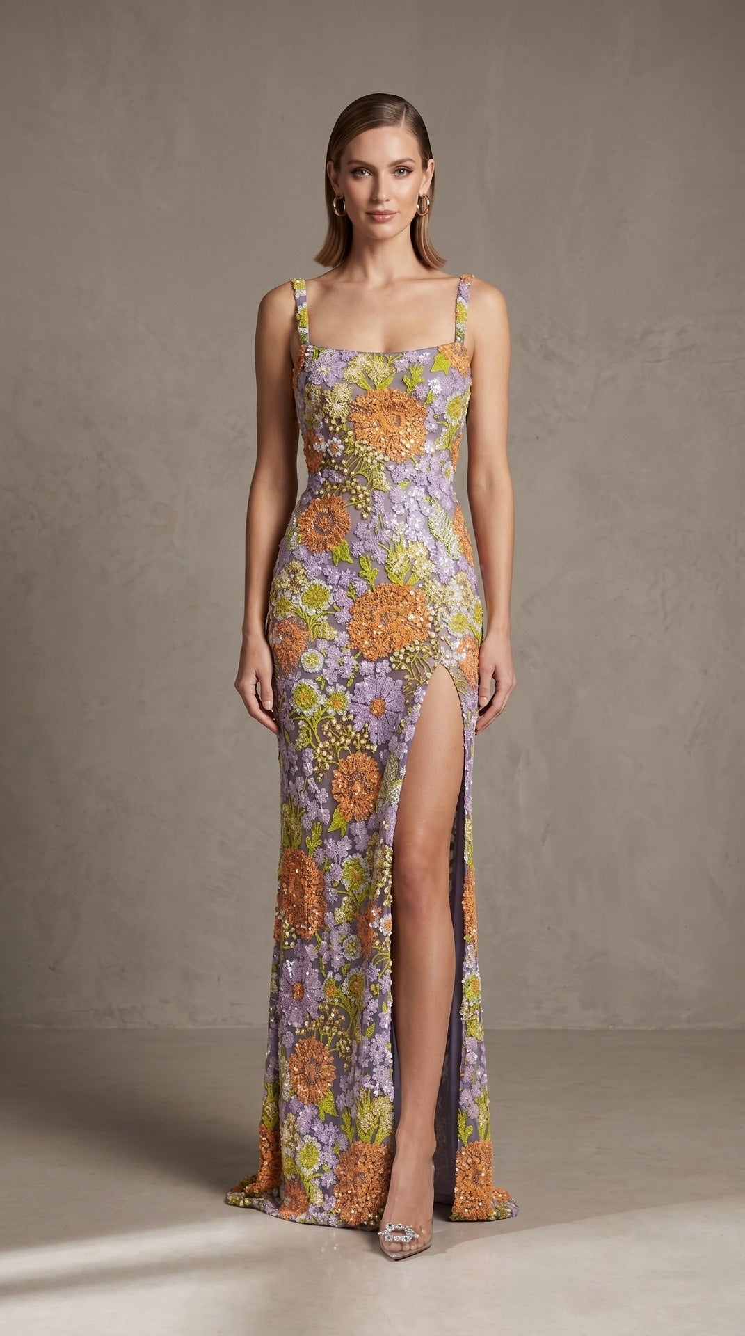 Ashhelm Strappy Sequin Floral-Embroidered Maxi Dress
