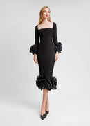 Erix Flower Bandage Midi Dress In Black