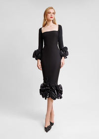 Erix Flower Bandage Midi Dress In Black