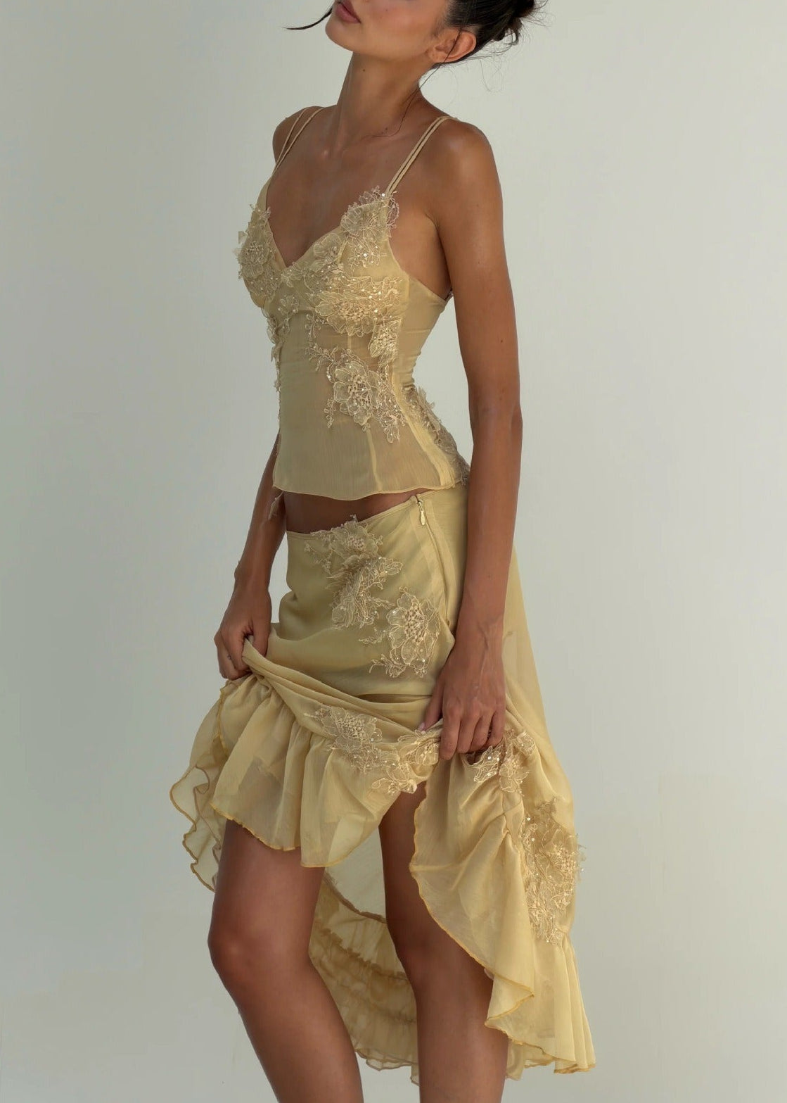 Coralis Embroidered Sequin Top And Ruffled Skirt Two-piece Set