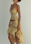Coralis Embroidered Sequin Top And Ruffled Skirt Two-piece Set