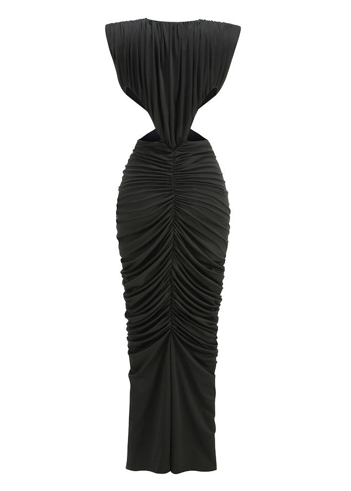 Abrisca Black Ruched Cutout Maxi Dress