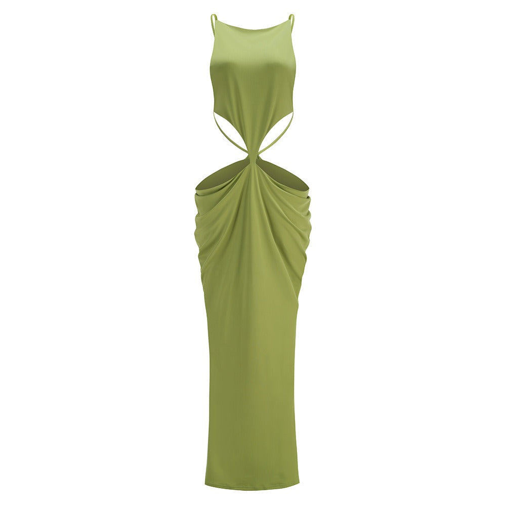 Kalynt Backless Cutout Draped Maxi Dress In Green