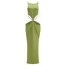 Kalynt Backless Cutout Draped Maxi Dress In Green