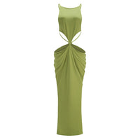 Kalynt Backless Cutout Draped Maxi Dress In Green