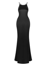 Elvina Halter Backless Maxi Dress In Black