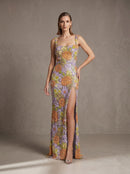 Ashhelm Strappy Sequin Floral-Embroidered Maxi Dress