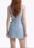 Lolek Blue Tweed Sequined Mini Dress