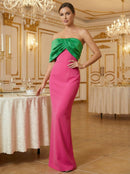 Dorevin Contrast-Color Pleated Maxi Dress
