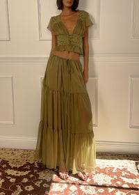 Zyrella Lace Top and Ruffled Skirt Two-Piece Set