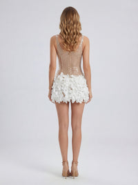 Xelvra Sequin Petal Mini Dress In Gold White