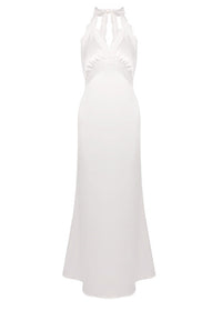 Jovyna White Lace Panel Satin Maxi Dress