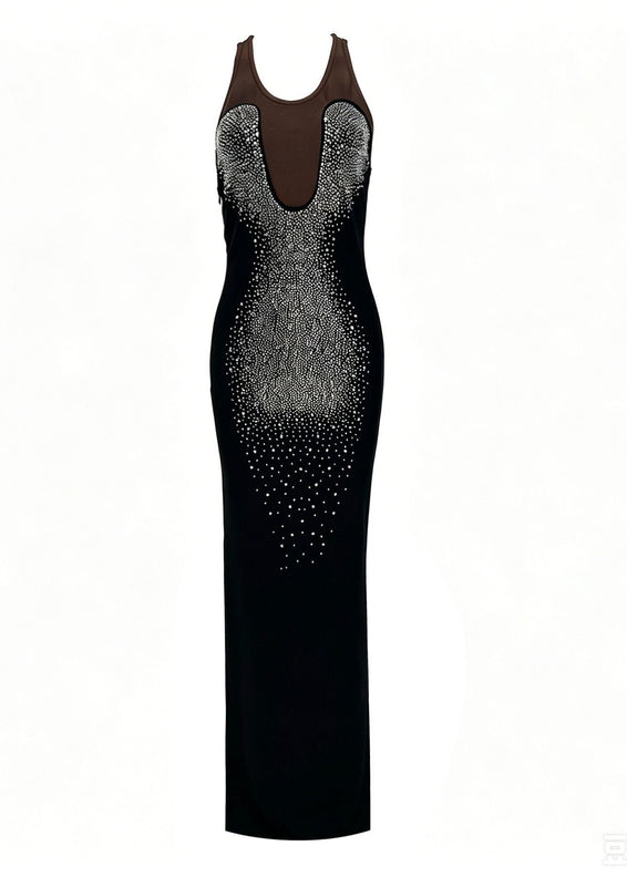 Azmirek Sleeveless Rhinestone Bandage Maxi Dress