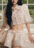 Wexler Cream Floral Embroidered Cape & Skirt Set