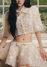Wexler Cream Floral Embroidered Cape & Skirt Set