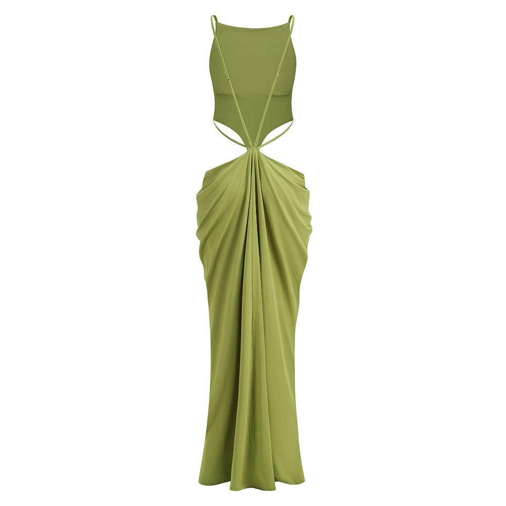 Kalynt Backless Cutout Draped Maxi Dress In Green