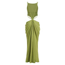 Kalynt Backless Cutout Draped Maxi Dress In Green