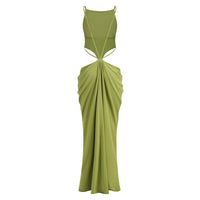 Kalynt Backless Cutout Draped Maxi Dress In Green