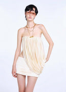 Almund Strapless Ruch Split Mini Skirt Set