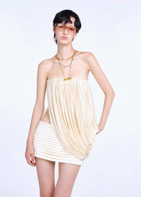 Almund Strapless Ruch Split Mini Skirt Set