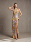 Ashhelm Strappy Sequin Floral-Embroidered Maxi Dress
