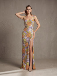 Ashhelm Strappy Sequin Floral-Embroidered Maxi Dress