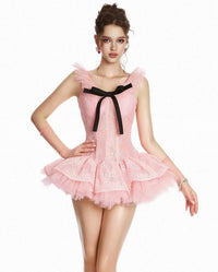 Vestra Mesh Lace Puffy Mini Dress